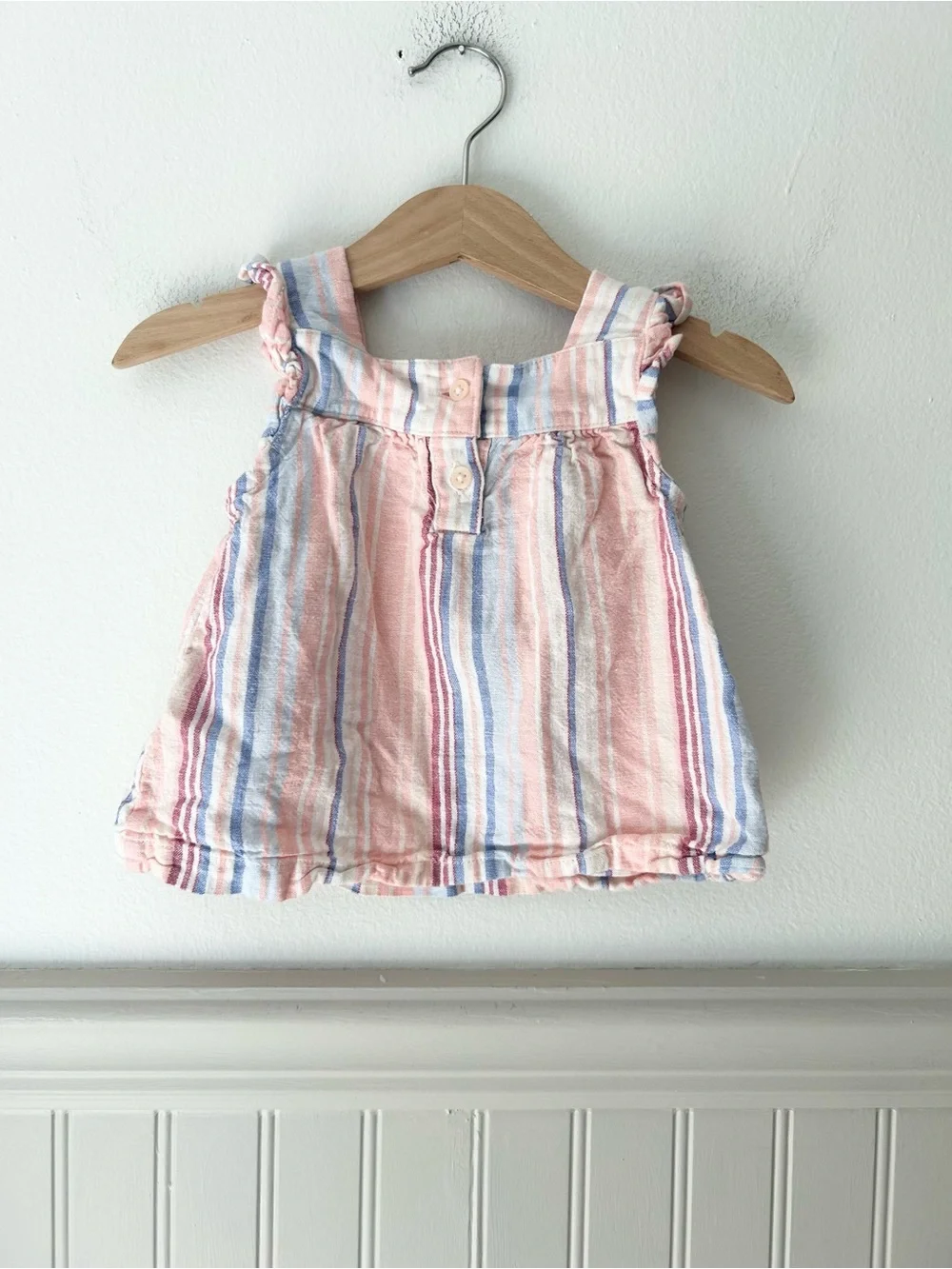 Carter’s 18 Months Pink Blue Striped Sleeveless Linen Blend Ruffle Top